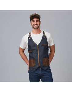 Chaleco unisex vaquero y piel Kurume