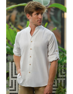 Camisa estilo lino con fuelle en la espalda