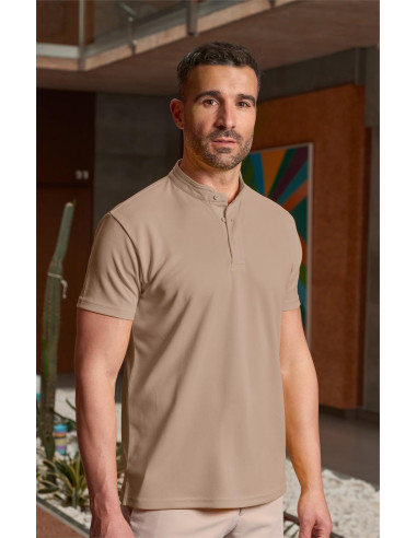 Polo caballero cuello mao, manga corta, Coolmax